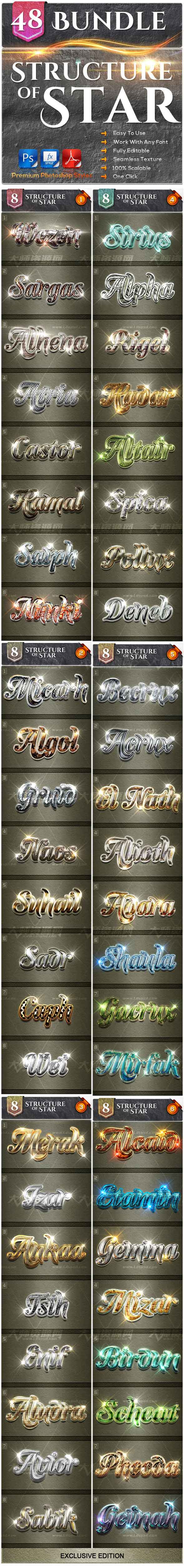 48 Structure of Stars Bundle,PS图层样式－48个闪耀的金属(合集版)